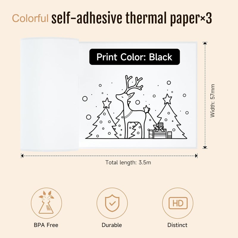 iDPRT S1 S2 M02 T02 Mini Thermal Sticker Paper - 3 Rolls (White Blue Yellow 57x29mm, 3.5m/Roll) for Instant Cameras and Label Printer - Refill for Kids' Pocket Printer, Mini Photo Labels, To-do Lists - Image 3